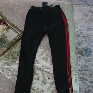 The Kooples Black Joggers with Red Side Stripe